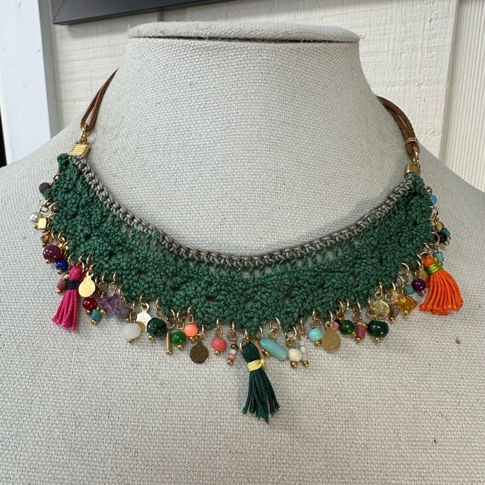 Beautiful crochet and tiny charm dangle necklace